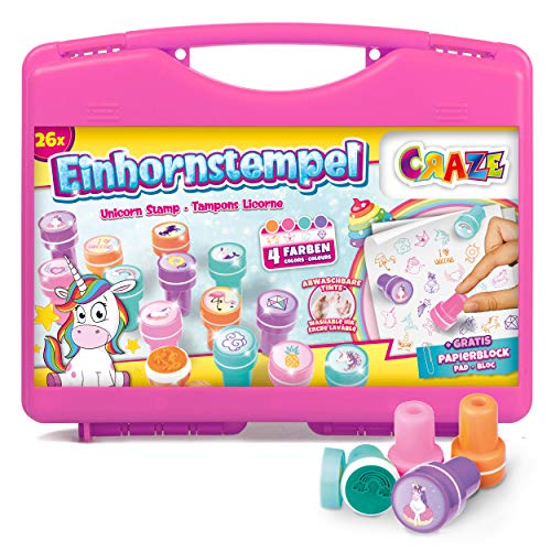 Craze - Sellos Infantiles Unicornios, Unicornio Juguete Para Niños Y Niñas, Juego Educativo Creativo, Kit 26 Cuños De Diferentes Colores Para Manualidades