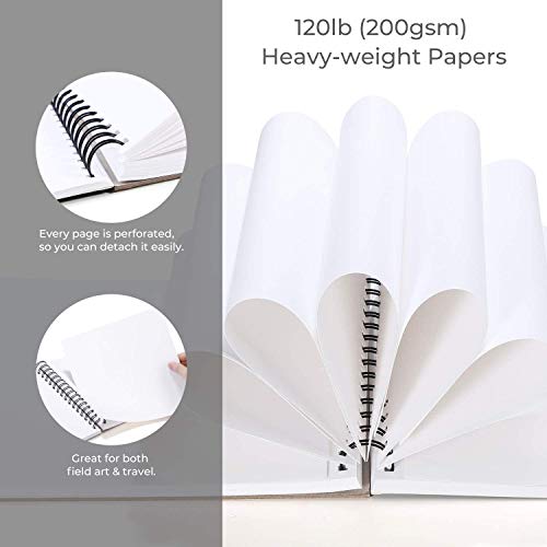 Cuaderno de dibujo artístico Ohuhu, 254×193 mm Tamaño cuadrado, fácil de transportar 200GSM Hojas de dibujo liso, 60hojas/ 120 páginas, encuadernado en espiral, para rotuladores a base de de alcohol