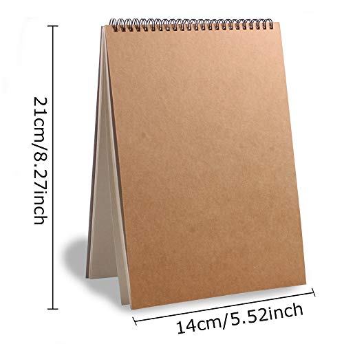 Cuaderno de Dibujo en Espiral A5, Pack de 3 Cuaderno de Bocetos Bloc de Notas en Blanco de Papel Kraft, 100 Páginas / 50 Hojas - Perfecto para Viajar Dibujo Artístico (Marrón)