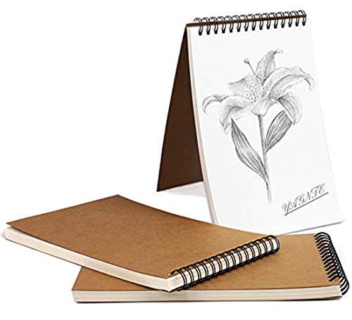 Cuaderno de Dibujo en Espiral A5, Pack de 3 Cuaderno de Bocetos Bloc de Notas en Blanco de Papel Kraft, 100 Páginas / 50 Hojas - Perfecto para Viajar Dibujo Artístico (Marrón)