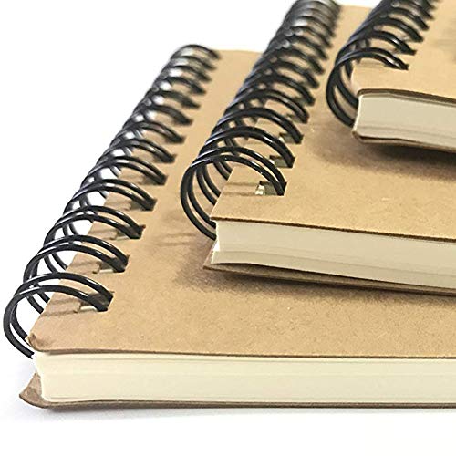 Cuaderno de Dibujo en Espiral A5, Pack de 3 Cuaderno de Bocetos Bloc de Notas en Blanco de Papel Kraft, 100 Páginas / 50 Hojas - Perfecto para Viajar Dibujo Artístico (Marrón)