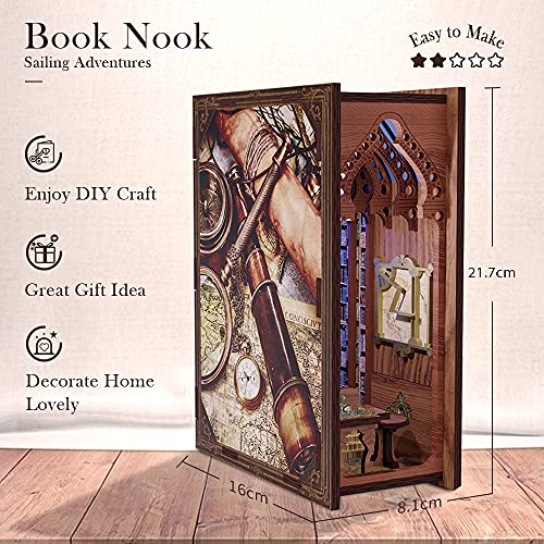 Cutefun DIY Booknook Bookshelf Insertar miniatura casa de muñecas 3D rompecabezas de madera montado Diorama juguetes creativos regalo vela aventuras