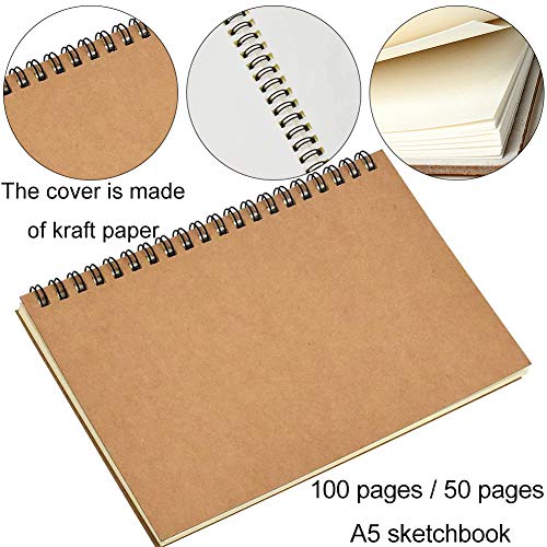 CYSJ Espiral Cuaderno de Bocetos A5, Pack de 3 Cuaderno de Dibujo Bloc de Notas en Blanco,100 Páginas / 50 Hojas - Perfectopara Acuarela, Pintura Acrílica y al Óleo