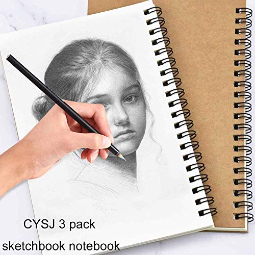 CYSJ Espiral Cuaderno de Bocetos A5, Pack de 3 Cuaderno de Dibujo Bloc de Notas en Blanco,100 Páginas / 50 Hojas - Perfectopara Acuarela, Pintura Acrílica y al Óleo