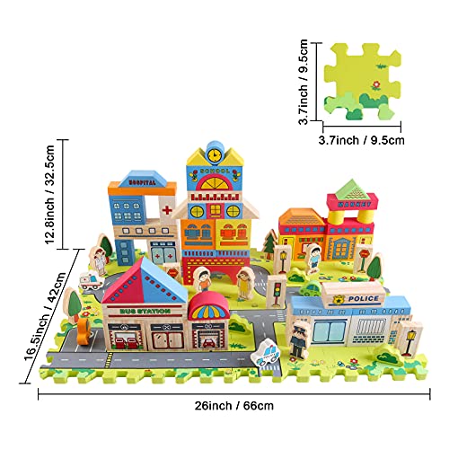 deAO Bloques de Construcción en Gomaespuma Conjunto de 114 Piezas Diseña tu Ciudad Juguete para Aprendizaje Creativo Infantil Metrópolis Multicolor Cubos de Colores