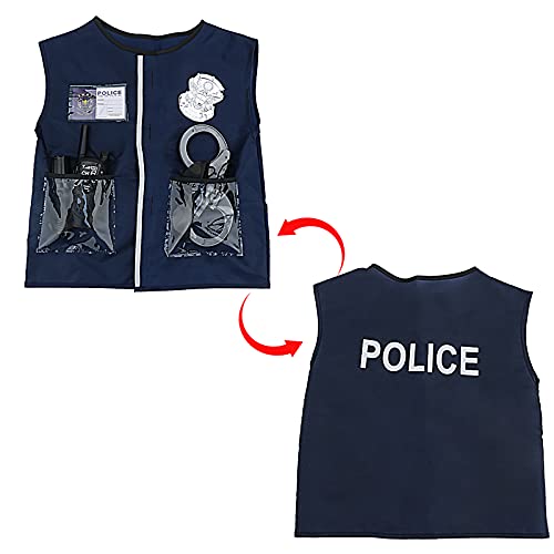 deAO Disfraz de Policía Juego Infantil de Imitación Conjunto de Uniforme Policial Incluye Gorra, Chaleco, Placa, Armas de Juguete y más Accesorios