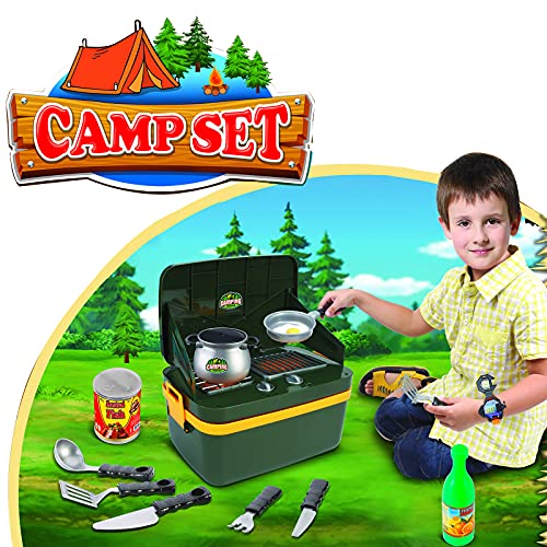 deAO Juego de Campamento y Supervivencia Conjunto de Imitación Camping Infantil para Niños y Niñas Incluye Tienda de Campaña Pop Up, Hornito Portátil y Accesorios Actividad Recreativa de Exploración