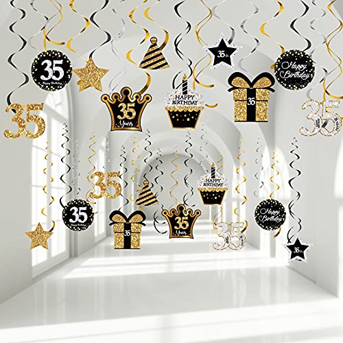 Decoraciones Remolinos de Fiesta Cumpleaños 35 Remolinos Colgantes de Techo de Celebración 35 Brillante Decoraciones Adornos Recortes Tarjetas para Cumpleaños 35 Años de Edad, 30 CT