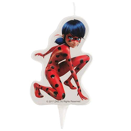 Dekora 346183 Vela de Cumpleaños 2D Ladybug, Cera, Multicolor, 9cm