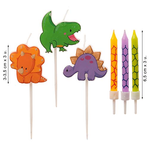 Dekora - Set de Velas de Cumpleaños de Dinosaurios para Decorar la Tarta de Cumpleaños más Monstruosamente Divertidas - 15 Velas