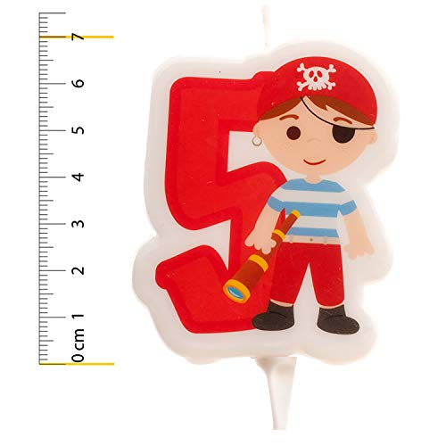 Dekora - Vela de Cumpleaños 2D de Pirata para Tartas Infantiles - Numero 5