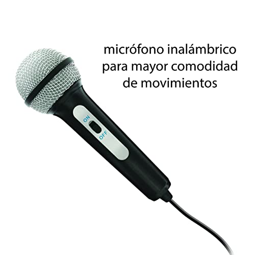 DEQUBE- Sistema inalámbrico de Karaoke con conexión Bluetooth a Dispositivos, Bola de Luces Disco incorporada, con bateria Recargable, Color Negro, Mediano (916D00038)