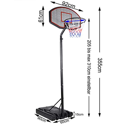 Deuba Canasta de Baloncesto móvil con Ruedas y Altura Ajustable hasta 305cm Cesta aro de Basket Deporte