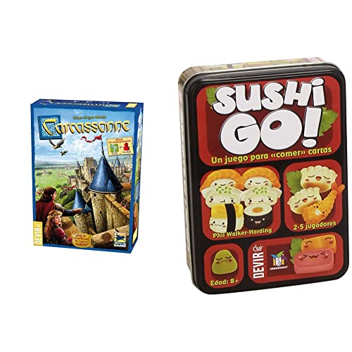 Devir 222593 Carcassonne, Juego de Mesa (versión en Castellano) + Sushi Go Juego de Mesa, Multicolor, Miscelanea (BGSUSHI)