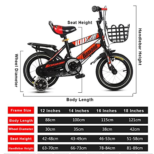 DHMKL 12/14/16/18 Pulgadas Bici Infantiles Bicicletas NiñOs con Rueda Auxiliar Intermitente Conveniente Botella Agua Manillar/Asiento Ajustable Rueda Radios Adecuado NiñOs 2 A 13 AñOs