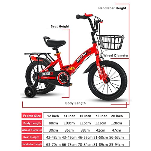 DHMKL 12/14/16/18 Pulgadas Bicicleta Infantil Bicicletas NiñOs con Ruedas Entrenamiento Equipada con Portabultos Cestas Manillar Y Asiento Regulables En Altura Apta para NiñOs 2 A 9 AñOs