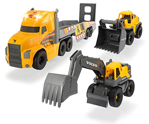 Dickie Toys Volvo Series - Camión Mack Truck de Volvo con Excavadora y Retroexcavadora, para Niños a partir de 3 Años - 70 cm