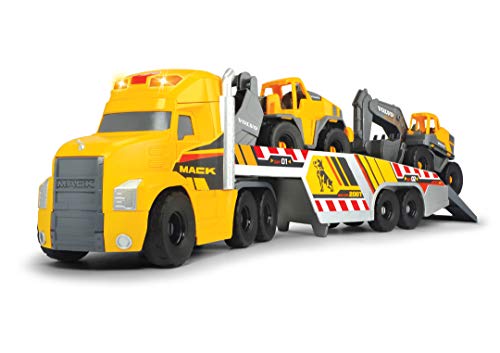 Dickie Toys Volvo Series - Camión Mack Truck de Volvo con Excavadora y Retroexcavadora, para Niños a partir de 3 Años - 70 cm