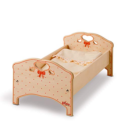 Dida - Cama para muñecas - Decoración: lacitos Rosa - Cama pequeña de Madera con colchón para muñecas