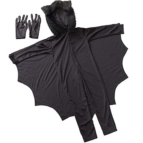 DIIQII Disfraz de Murcielago para Niña y Niños, Vampire Bat Disfraz De Disfraces De Halloween con Alas de Murciélago Negras para Disfraz de Fiesta de Cosplay y Guantes (S 105-115cm)