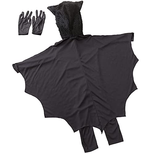 DIIQII Disfraz de Murcielago para Niña y Niños, Vampire Bat Disfraz De Disfraces De Halloween con Alas de Murciélago Negras para Disfraz de Fiesta de Cosplay y Guantes (S 105-115cm)