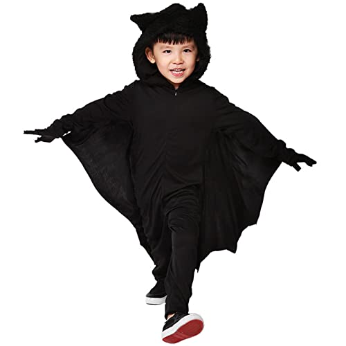 DIIQII Disfraz de Murcielago para Niña y Niños, Vampire Bat Disfraz De Disfraces De Halloween con Alas de Murciélago Negras para Disfraz de Fiesta de Cosplay y Guantes (S 105-115cm)