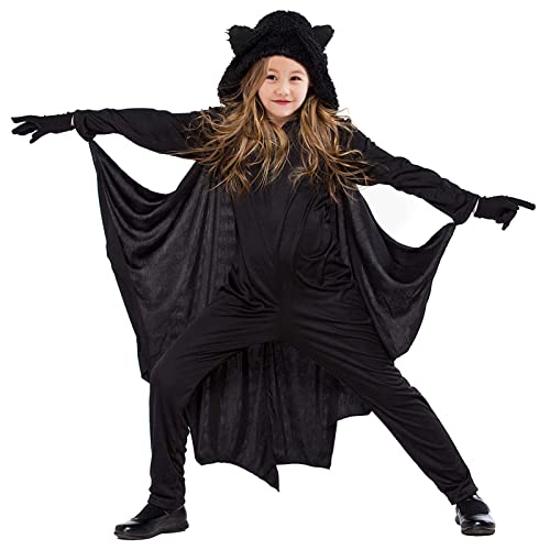 DIIQII Disfraz de Murcielago para Niña y Niños, Vampire Bat Disfraz De Disfraces De Halloween con Alas de Murciélago Negras para Disfraz de Fiesta de Cosplay y Guantes (S 105-115cm)