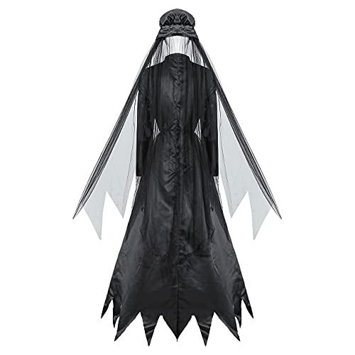 Disfraz De Mujer De Halloween Cosplay Ghost Ghost Ghost Bruja Traje Zombie Vampire Novia Grim Reaper Traje de Halloween para Mujer Disfraz De Halloween (Color : Black, Size : M)