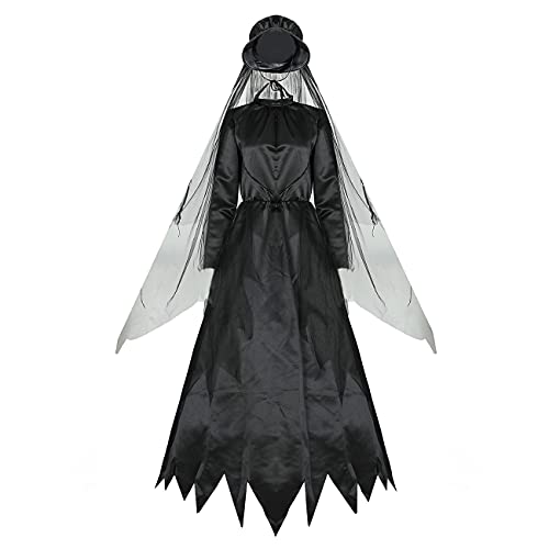 Disfraz De Mujer De Halloween Cosplay Ghost Ghost Ghost Bruja Traje Zombie Vampire Novia Grim Reaper Traje de Halloween para Mujer Disfraz De Halloween (Color : Black, Size : M)