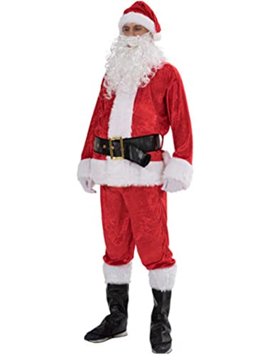 Disfraz de Papá Noel para adulto de Navidad, disfraz de Papá Noel Deluxe Furry Santa de Outfit Cosplay disfraz Barbe abrigo pantalón sombrero Accesorios Conjunto (B rojo adulto S)