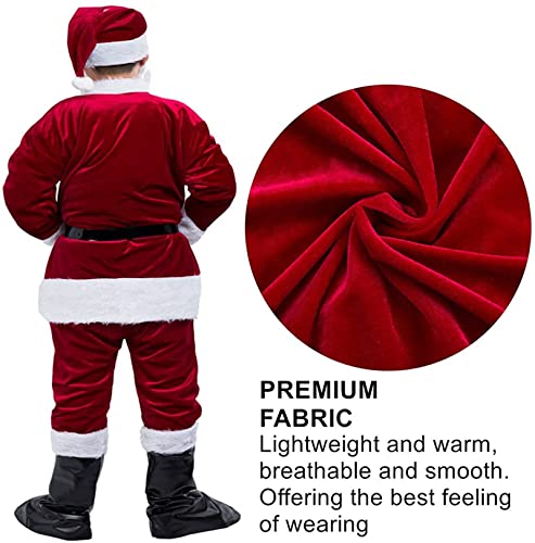 Disfraz de Papá Noel para adulto de Navidad, disfraz de Papá Noel Deluxe Furry Santa de Outfit Cosplay disfraz Barbe abrigo pantalón sombrero Accesorios Conjunto (B rojo adulto S)