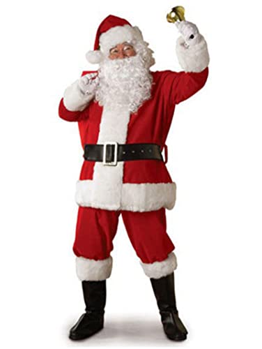 Disfraz de Papá Noel para adulto de Navidad, disfraz de Papá Noel Deluxe Furry Santa de Outfit Cosplay disfraz Barbe abrigo pantalón sombrero Accesorios Conjunto (B rojo adulto S)