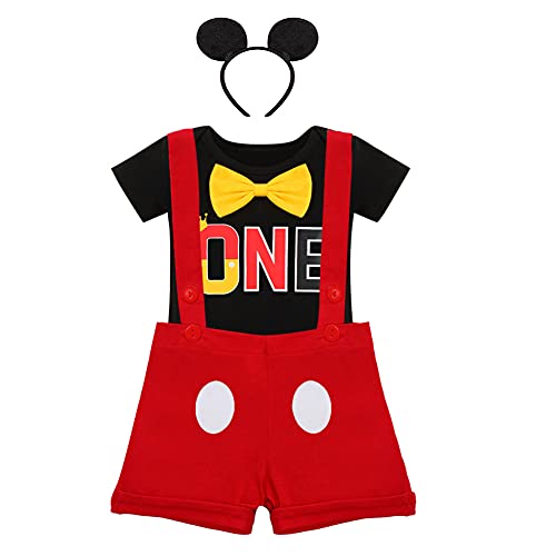 Disfraz infantil de Mickey para niños de 4 piezas con lazo para los oídos, #A: Negro un punto, 12-18 Meses