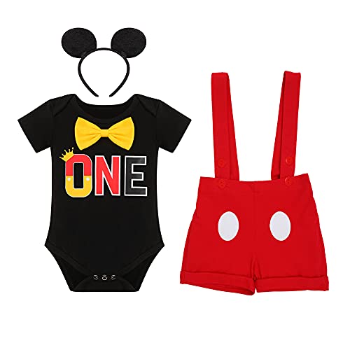 Disfraz infantil de Mickey para niños de 4 piezas con lazo para los oídos, #A: Negro un punto, 12-18 Meses