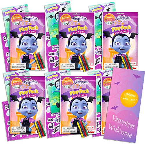 Disney Vampirina Paquete de recuerdos de fiesta – El paquete incluye 6 juegos con pegatinas, libros para colorear y ceras (suministros para fiesta de vampirina)