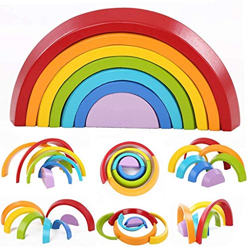 DMZK Rompecabezas Arco Iris de Madera, Juguetes educativos Puzzle Arcoiris 7 Color para Niños