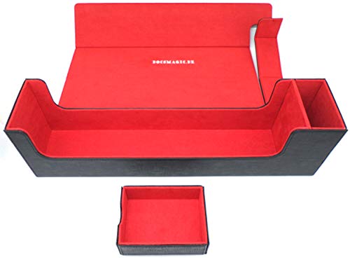 docsmagic.de Premium Magnetic Tray Long Box Black/Red Large + 4 Flip Boxes Mix 3- Negra/Roja