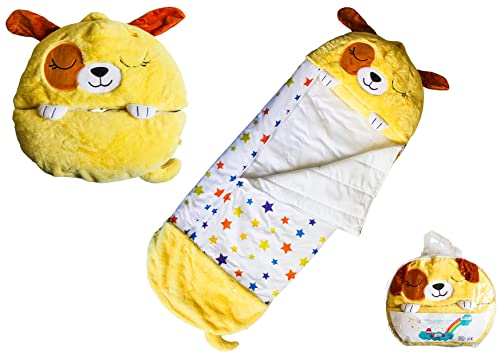 Doggy SnooZy (Amarillo) - Snoozy Kids Almohada Saco de Dormir para niños 140 x 50 cm. Ideal para la Siesta; Siesta Bolsa, Ideal para Acampar. Un Bastante Doudou Que entregue Bolsa de la Siesta