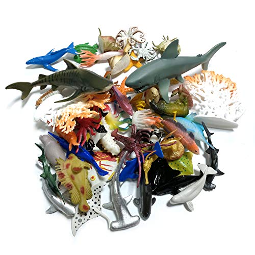 DOITEM 54 Pack Surtido Mini Vinilo Plástico Ocean Sea Animal Figuras Juego de Juguete, Realista Under The Sea Life Figura Regalo de baño para niños Educativos Niños Fiesta Cake Cupcake Topper