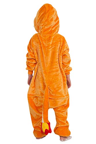 Dolamen Niños Unisexo Onesies Kigurumi Pijamas, Niña Traje Disfraz Animal Pyjamas, Ropa de Dormir Halloween Cosplay Navidad Animales de Vestuario (120-130CM (47"-51"), Charmander)