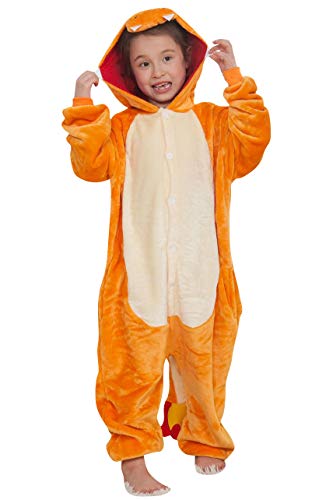 Dolamen Niños Unisexo Onesies Kigurumi Pijamas, Niña Traje Disfraz Animal Pyjamas, Ropa de Dormir Halloween Cosplay Navidad Animales de Vestuario (120-130CM (47"-51"), Charmander)