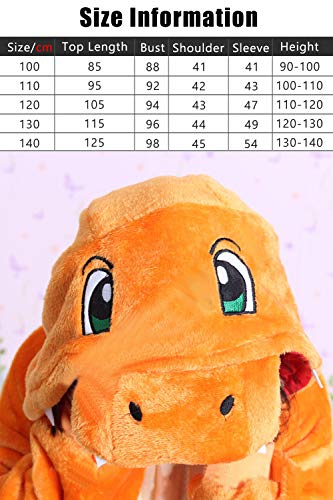 Dolamen Niños Unisexo Onesies Kigurumi Pijamas, Niña Traje Disfraz Animal Pyjamas, Ropa de Dormir Halloween Cosplay Navidad Animales de Vestuario (120-130CM (47"-51"), Charmander)