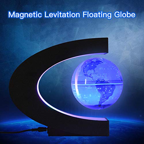 Dounan Globo Terráqueo Magnético,Globo flotante con luces LED Creativo 3 pulgadas en forma de C Levitación magnética antigravedad Mapa del mundo giratorio para niños Regalo Decoración de escritorio