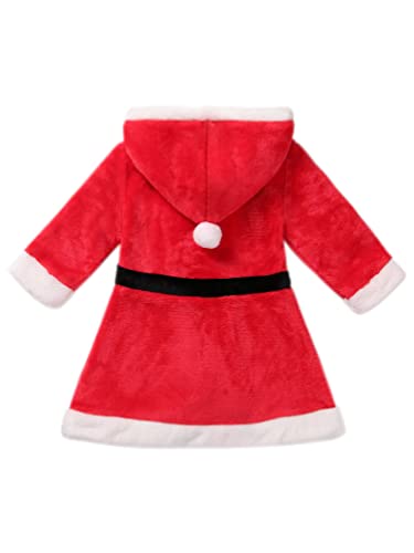 dPois Disfraz de Navidad para Bebé Niña Vestido con Capucha Mama Noel Vestido Manga Larga Terciopelo para Fiesta Disfraz Duende Navideño Vestido Rojo Invierno Infantil Rojo 9-12 Meses