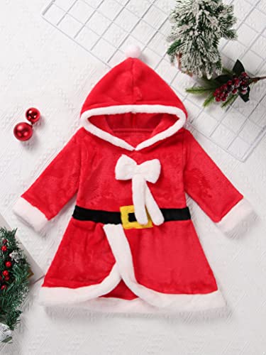 dPois Disfraz de Navidad para Bebé Niña Vestido con Capucha Mama Noel Vestido Manga Larga Terciopelo para Fiesta Disfraz Duende Navideño Vestido Rojo Invierno Infantil Rojo 9-12 Meses