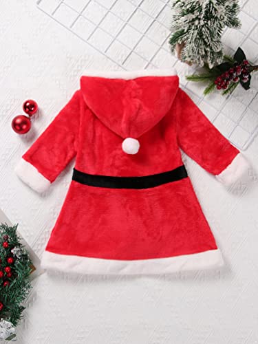 dPois Disfraz de Navidad para Bebé Niña Vestido con Capucha Mama Noel Vestido Manga Larga Terciopelo para Fiesta Disfraz Duende Navideño Vestido Rojo Invierno Infantil Rojo 9-12 Meses