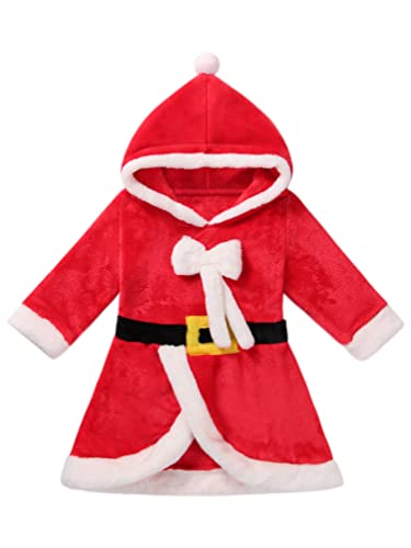 dPois Disfraz de Navidad para Bebé Niña Vestido con Capucha Mama Noel Vestido Manga Larga Terciopelo para Fiesta Disfraz Duende Navideño Vestido Rojo Invierno Infantil Rojo 9-12 Meses