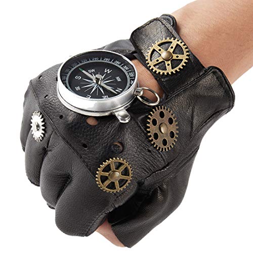 dream cosplay Guantes de Cuero Steampunk Hombre Gótico sin Dedos Mitones