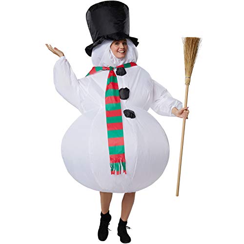 dressforfun 302359 Disfraz Unisex Adulto, Muñeco de Nieve Inflable, Sombrero de Copa & Bufanda, Halloween Fiesta Carnaval