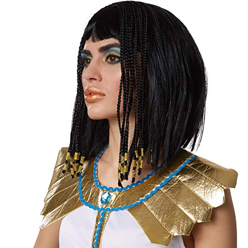 dressforfun Peluca de Cleopatra para Mujer Corta | Elementos Dorados en la Parte Inferior de Las Trenzas | Negro